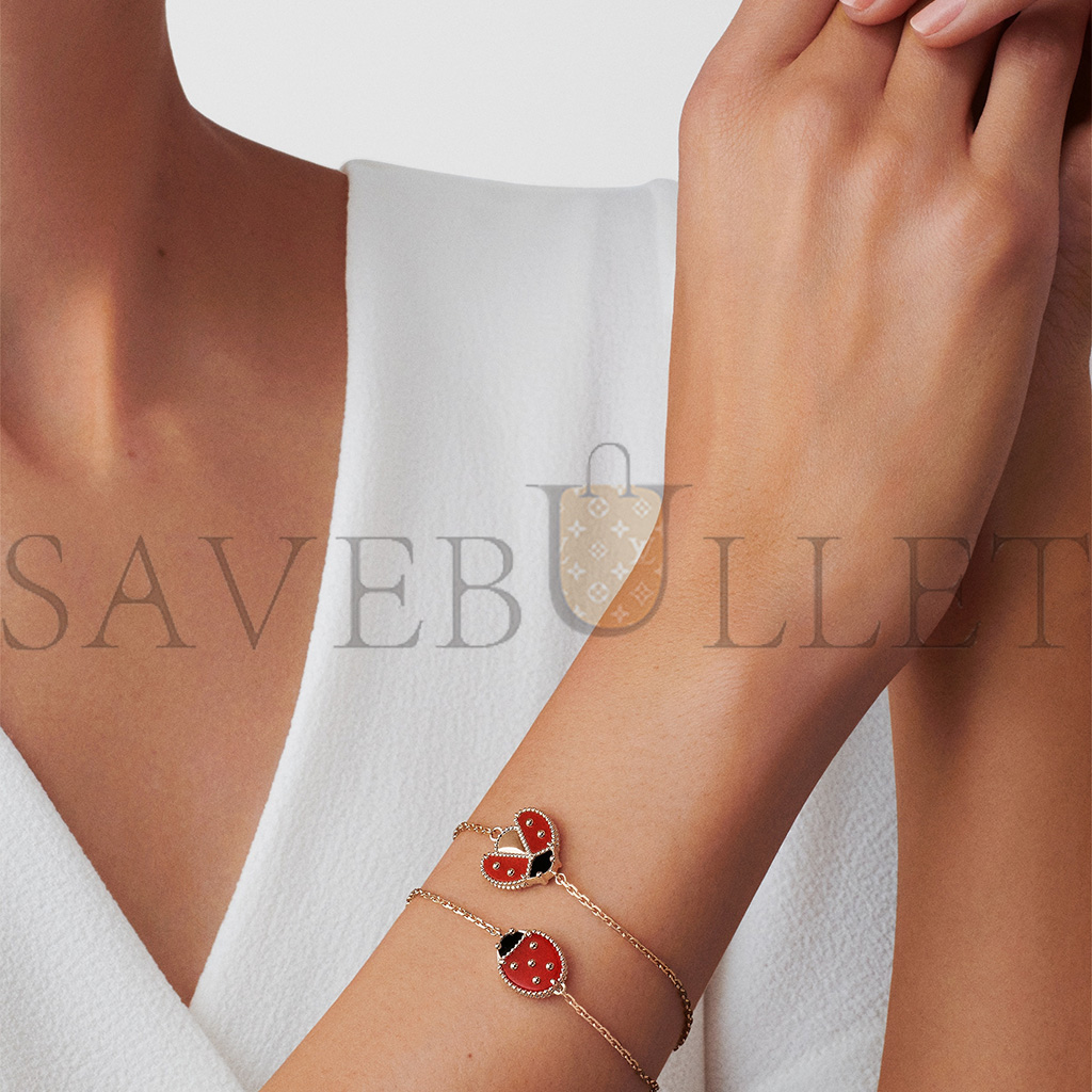 VAN CLEEF ARPELS LUCKY SPRING BRACELET, OPEN WINGS LADYBUG - ROSE GOLD, CARNELIAN, ONYX  VCARP7R100